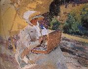 Joaquin Sorolla Maria Pardo sketching in oil painting on canvas